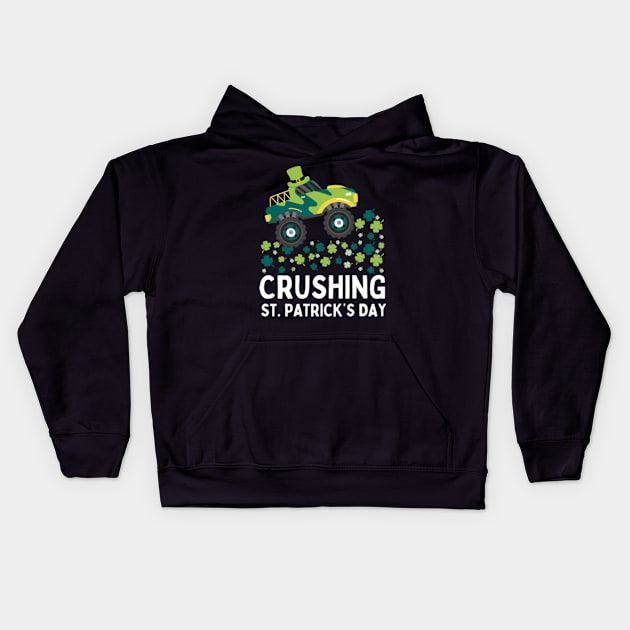 Crushing St Patricks Day Monster Truck Saint Pattys Boys Kids Hoodie by larfly